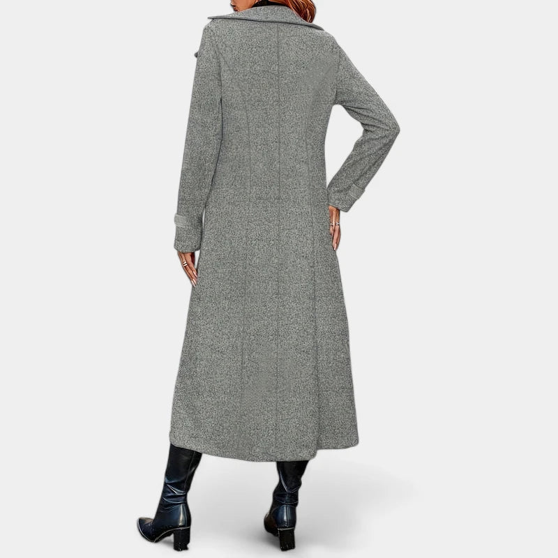 Gleame.-Jassen-Gleame Damesjas - Lange mantel met dubbele knopen en lange mouwen