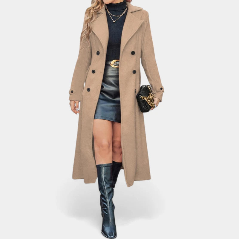 Gleame.-Jassen-Gleame Damesjas - Lange mantel met dubbele knopen en lange mouwen