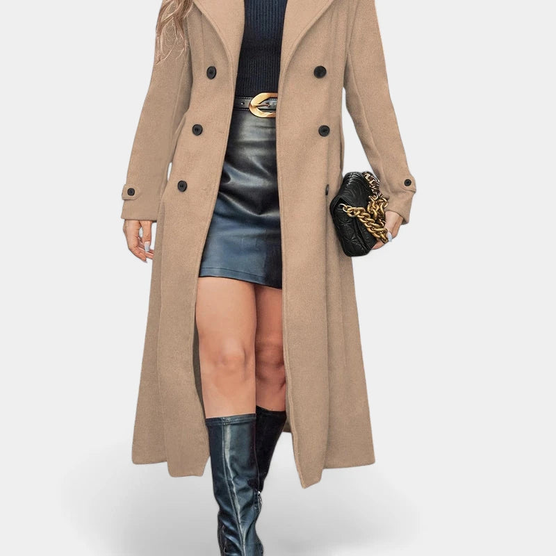 Gleame.-Jassen-Gleame Damesjas - Lange mantel met dubbele knopen en lange mouwen