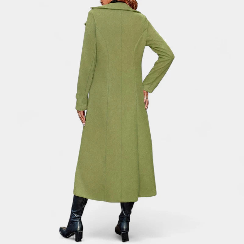 Gleame.-Jassen-Gleame Damesjas - Lange mantel met dubbele knopen en lange mouwen