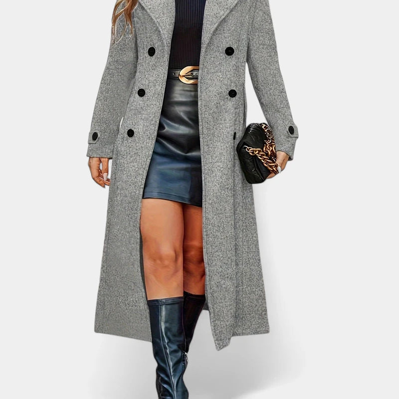 Gleame.-Jassen-Gleame Damesjas - Lange mantel met dubbele knopen en lange mouwen