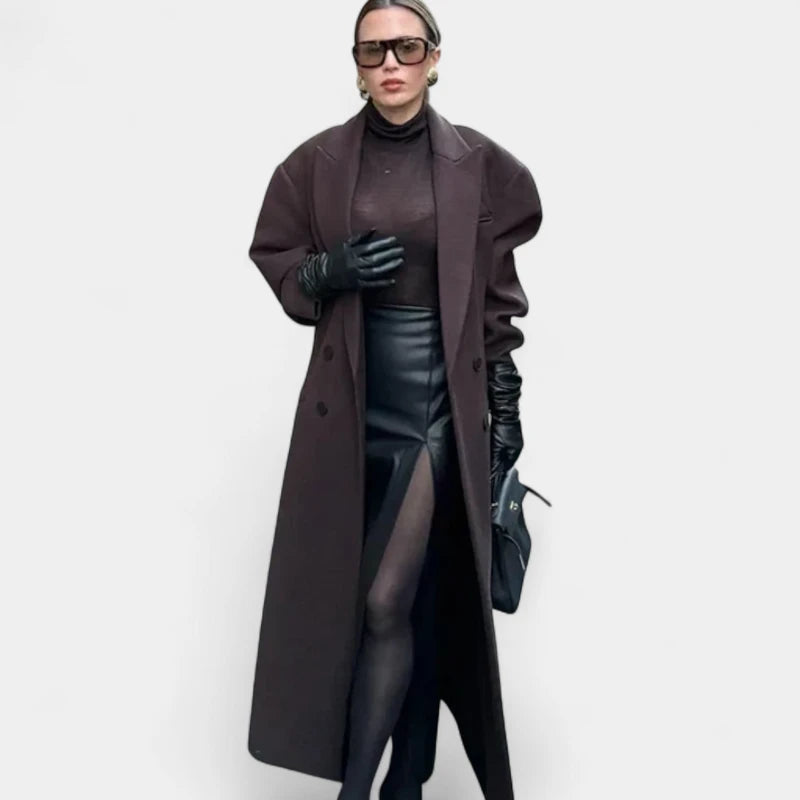 Gleame.-Jassen-Gleame Damesjas - Oversized wolmix lange mantel met dubbele knopen