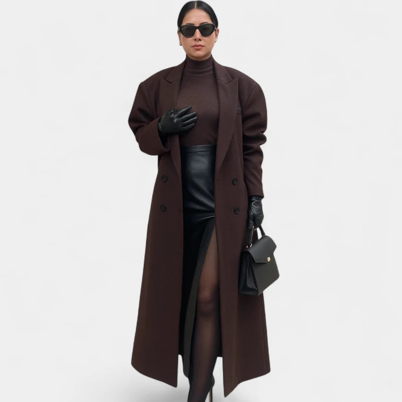 Gleame.-Jassen-Gleame Damesjas - Oversized wolmix lange mantel met dubbele knopen