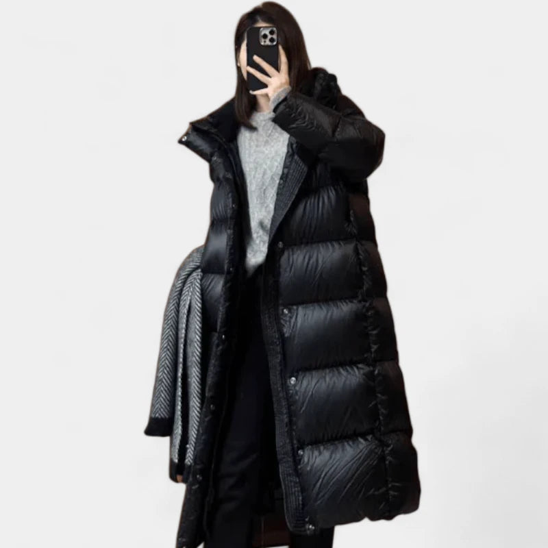 Gleame.-Jassen-Gleame Damesjas - Stijlvolle lange gewatteerde jas voor koud weer