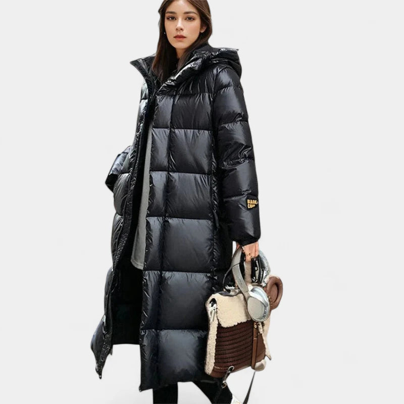 Gleame.-Jassen-Gleame Damesjas - Stijlvolle lange gewatteerde jas voor koud weer