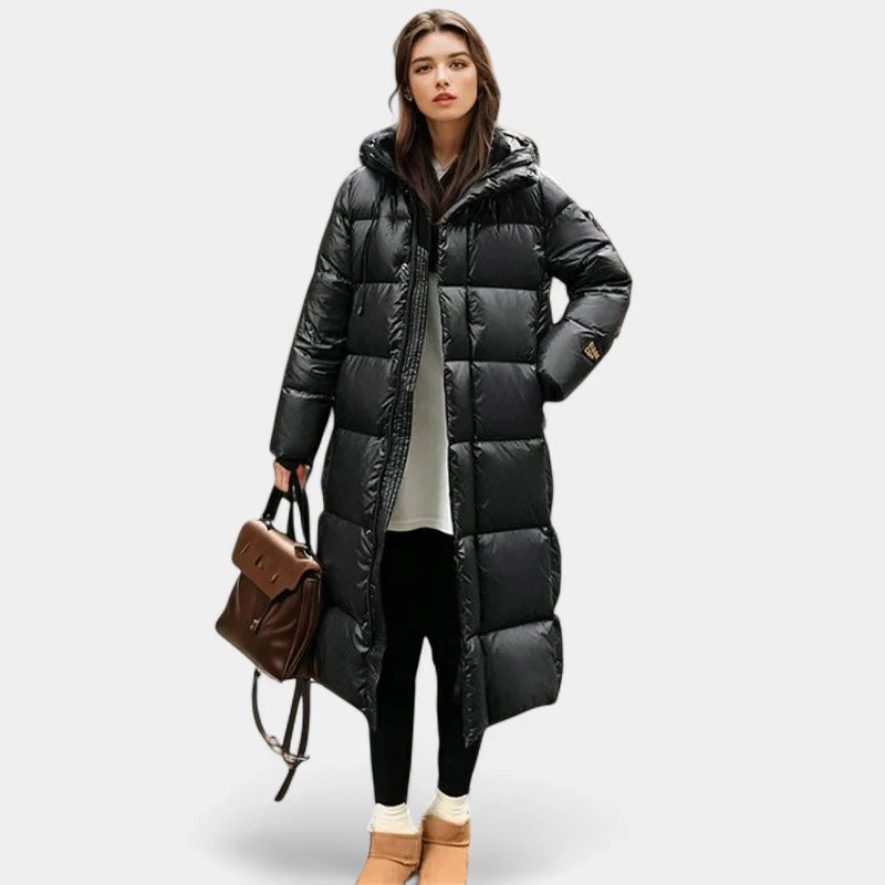 Gleame.-Jassen-Gleame Damesjas - Stijlvolle lange gewatteerde jas voor koud weer