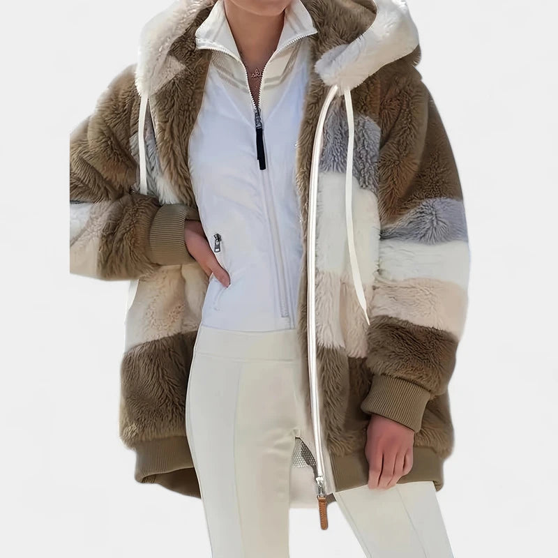 Gleame.-Jassen-Gleame Damesjas - Trendy color-block zip-up jas met capuchon