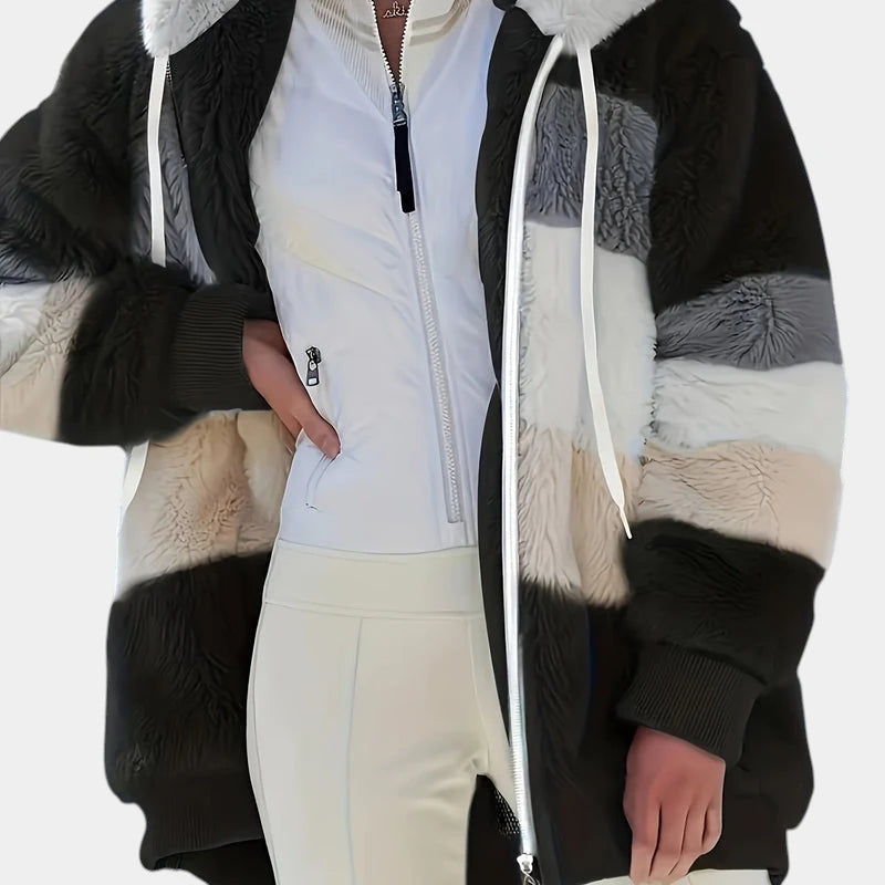 Gleame.-Jassen-Gleame Damesjas - Trendy color-block zip-up jas met capuchon