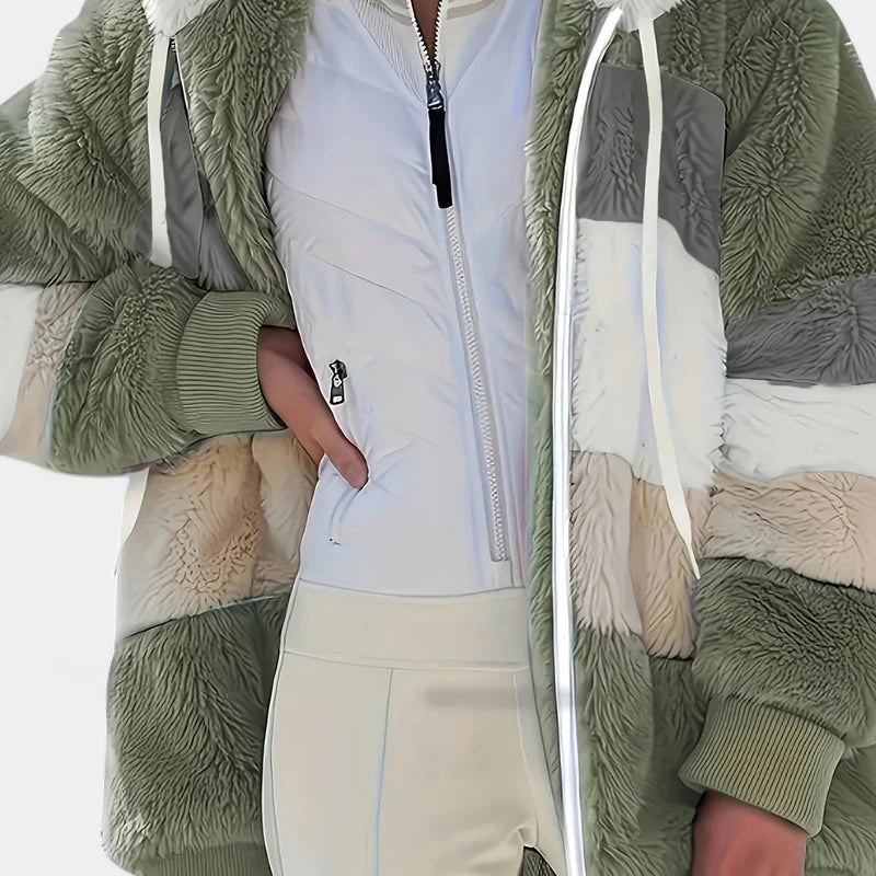 Gleame.-Jassen-Gleame Damesjas - Trendy color-block zip-up jas met capuchon