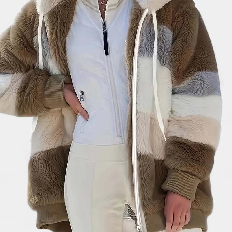 Gleame.-Jassen-Gleame Damesjas - Trendy color-block zip-up jas met capuchon