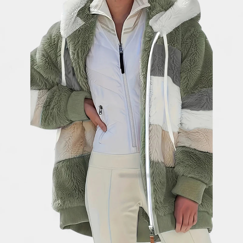 Gleame.-Jassen-Gleame Damesjas - Trendy color-block zip-up jas met capuchon