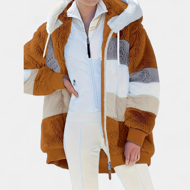 Gleame.-Jassen-Gleame Damesjas - Trendy color-block zip-up jas met capuchon