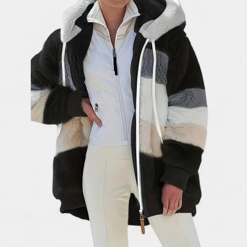 Gleame.-Jassen-Gleame Damesjas - Trendy color-block zip-up jas met capuchon