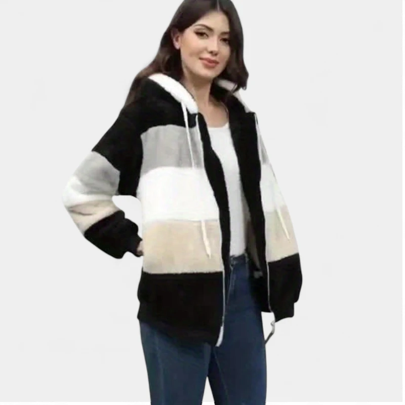 Gleame.-Jassen-Gleame Damesjas - Trendy color-block zip-up jas met capuchon