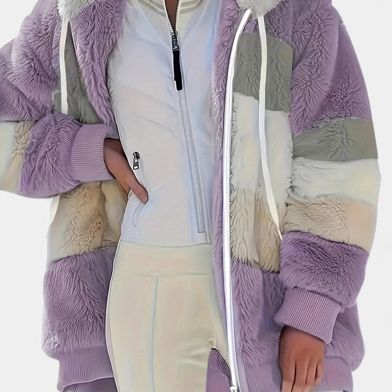 Gleame.-Jassen-Gleame Damesjas - Trendy color-block zip-up jas met capuchon