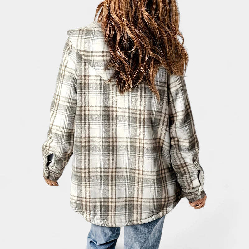 Gleame.-Jassen-Gleame Damesjas - Warme geruite jas met capuchon en lange mouwen