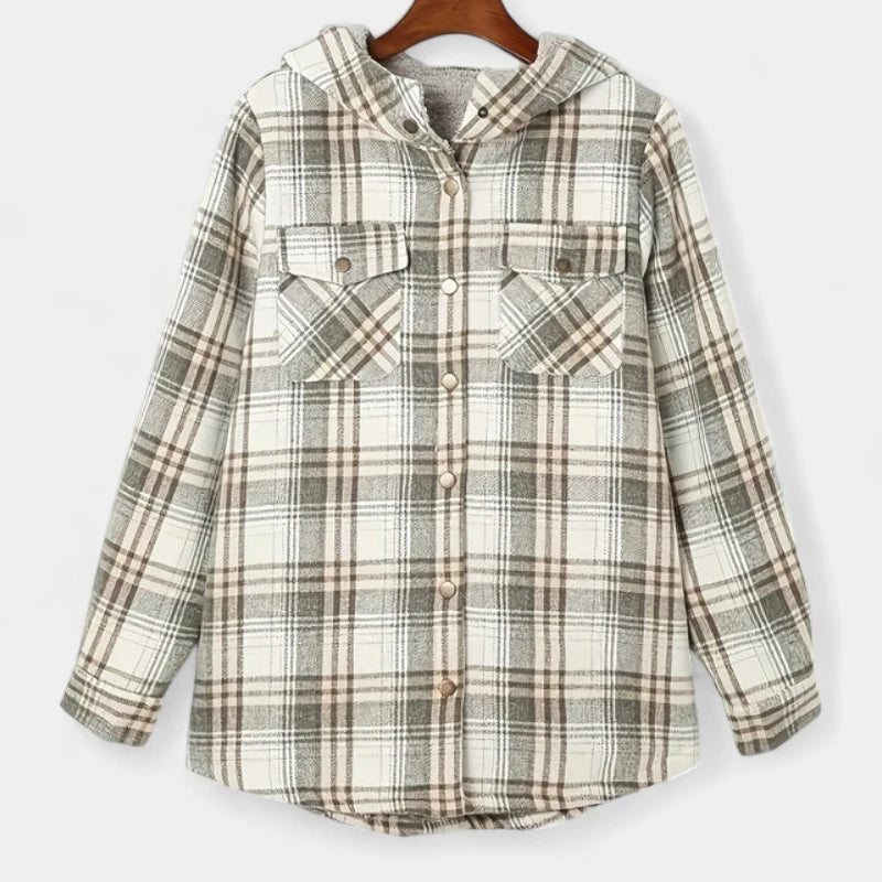 Gleame.-Jassen-Gleame Damesjas - Warme geruite jas met capuchon en lange mouwen