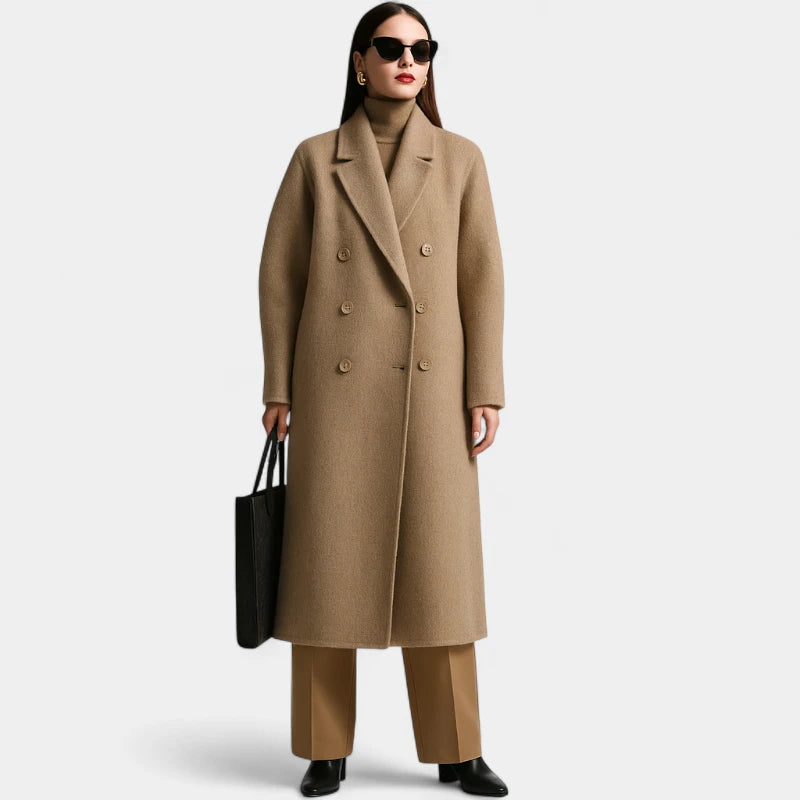 Gleame.-Jassen-Gleame Damesjas - Wolmix lange mantel met dubbele rij knopen