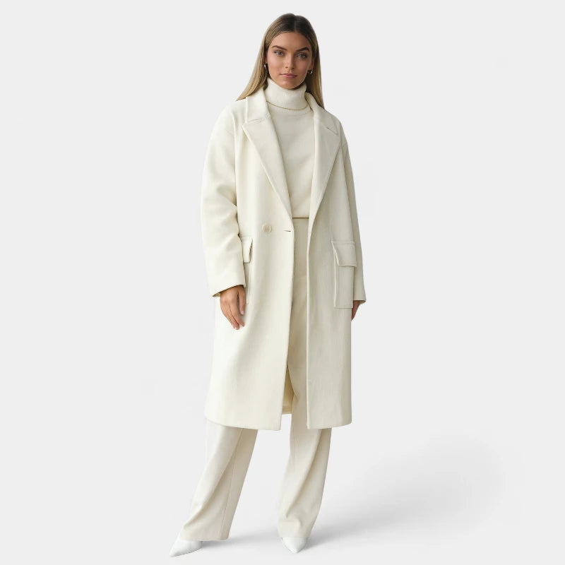 Gleame.-Jassen-Gleame Damesjas - Wolmix lange overjas met reverskraag en rechte pasvorm