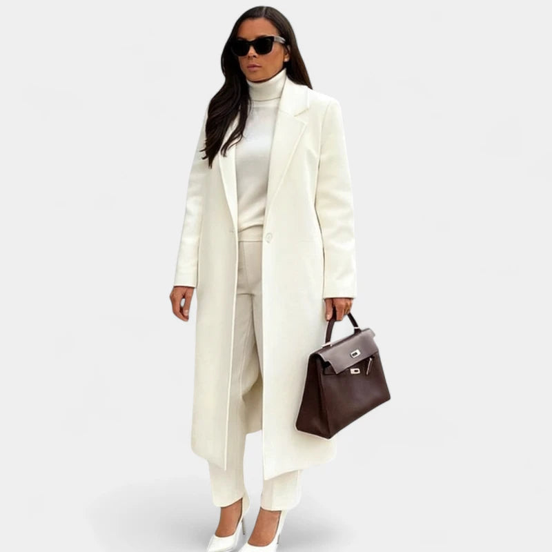 Gleame.-Jassen-Gleame Damesjas - Wolmix lange overjas met reverskraag en rechte pasvorm