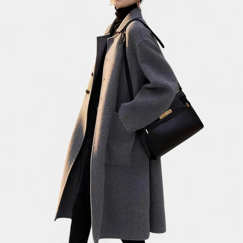 Gleame.-Jassen-Gleame Damesmantel - Elegante lange jas met knoopsluiting en lange mouwen