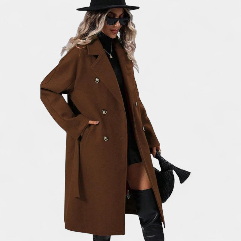 Gleame.-Jassen-Gleame Damesmantel - Lange damesmantel met dubbele knoopsluiting