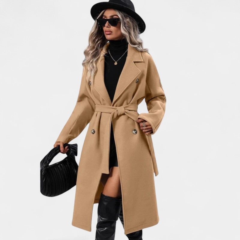 Gleame.-Jassen-Gleame Damesmantel - Lange damesmantel met dubbele knoopsluiting