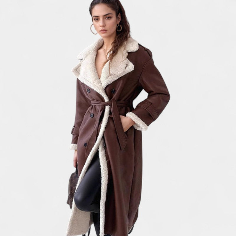 Gleame.-Jassen-Gleame Damesmantel - Lange damesmantel met knopen en zachte voering