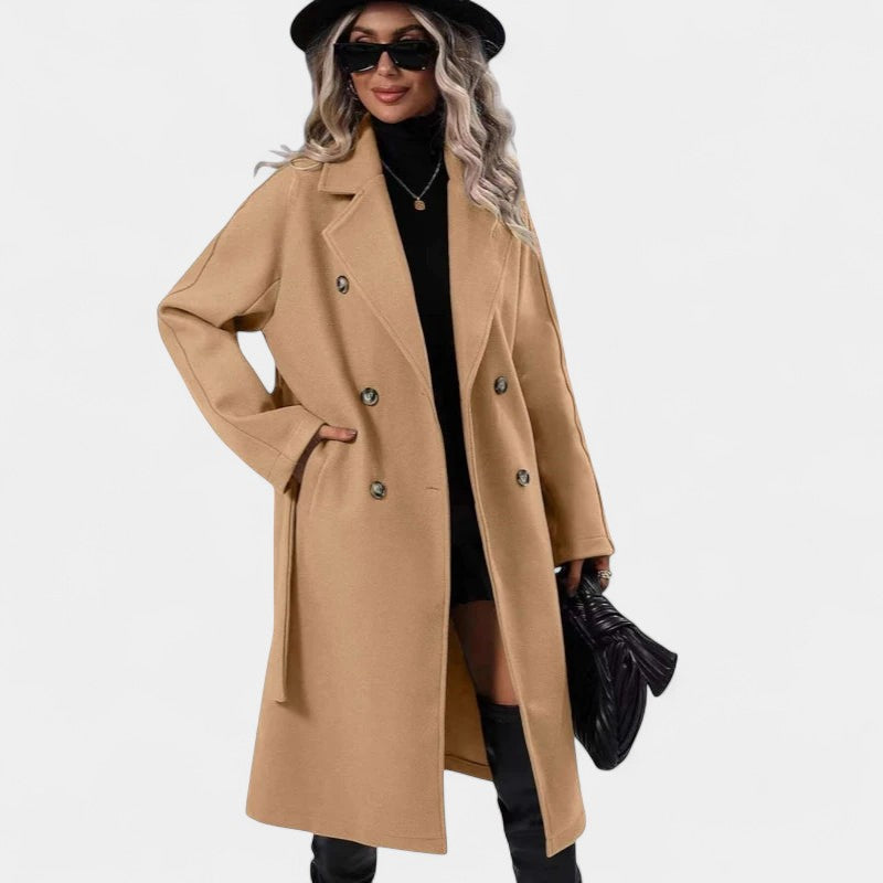 Gleame.-Jassen-Gleame Damesmantel - Lange damesmantel met dubbele knoopsluiting