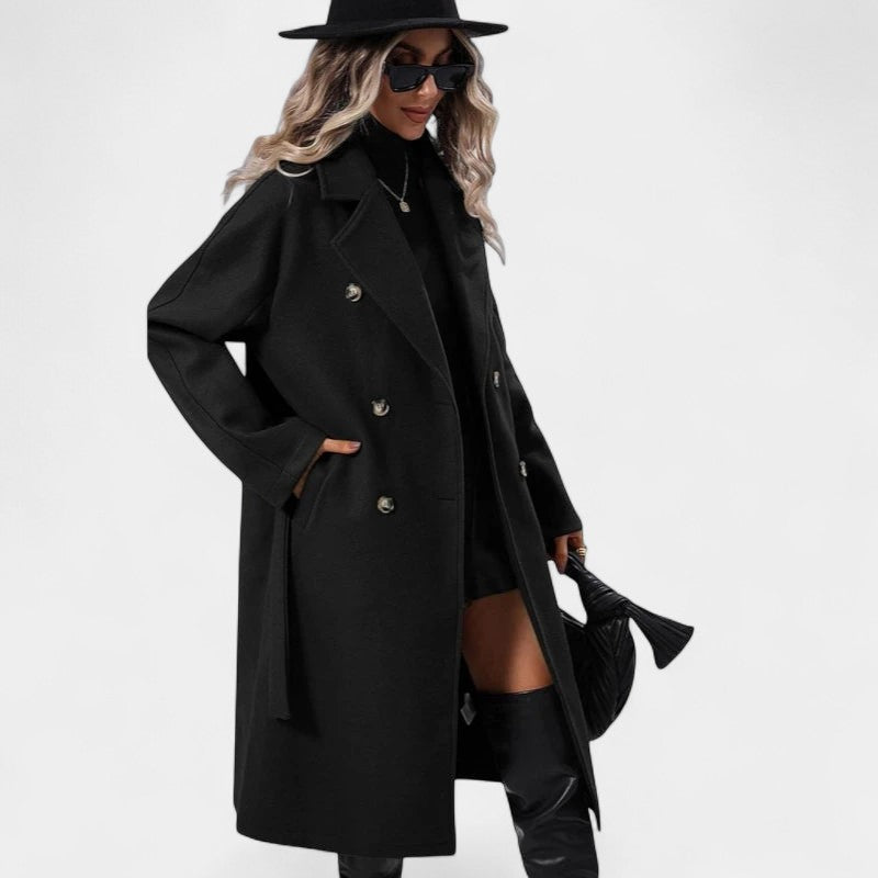 Gleame.-Jassen-Gleame Damesmantel - Lange damesmantel met dubbele knoopsluiting