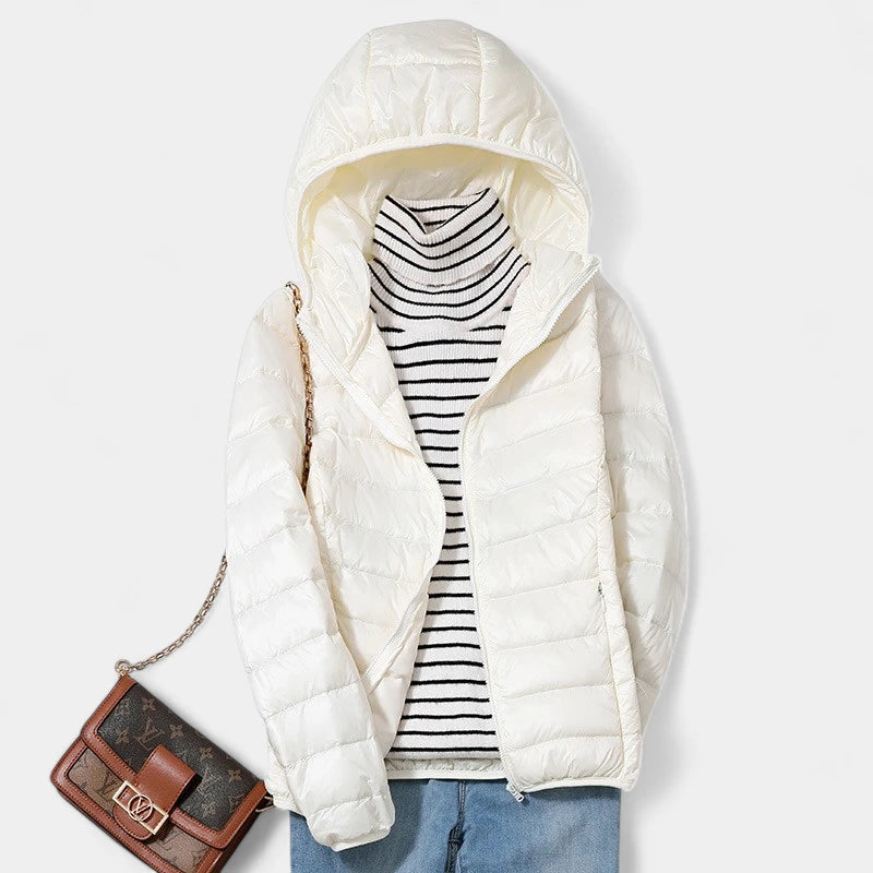 Gleame.-Jassen-Gleame Gewatteerde jas – Lichtgewicht korte damesjas met capuchon en ritssluiting