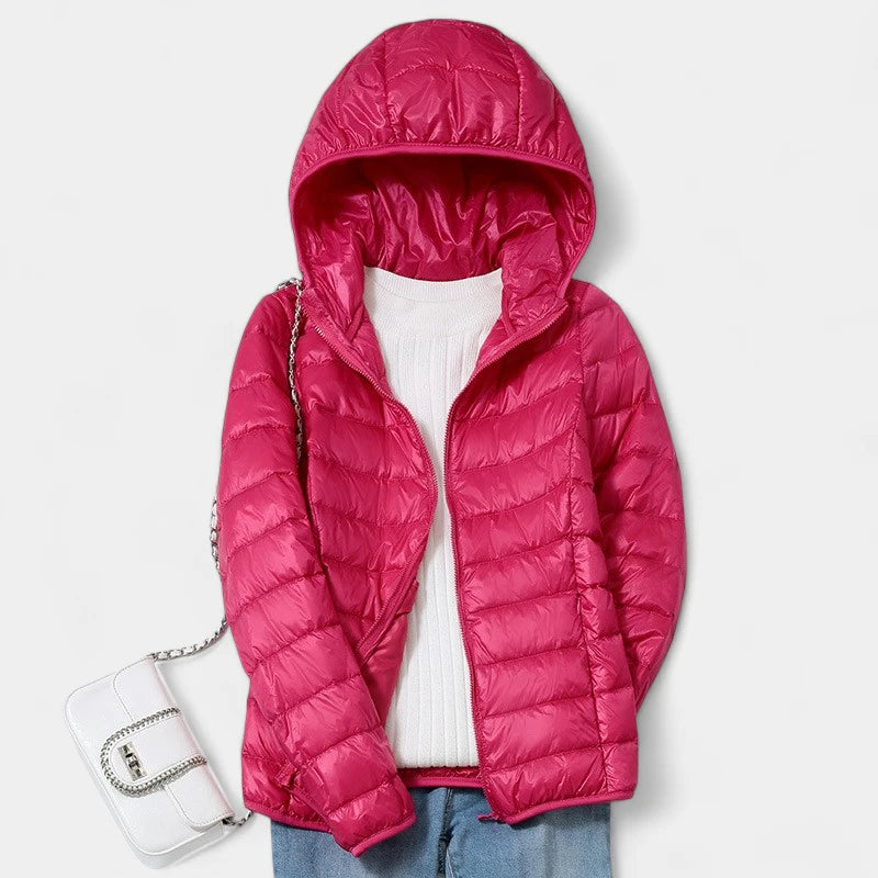 Gleame.-Jassen-Gleame Gewatteerde jas – Lichtgewicht korte damesjas met capuchon en ritssluiting