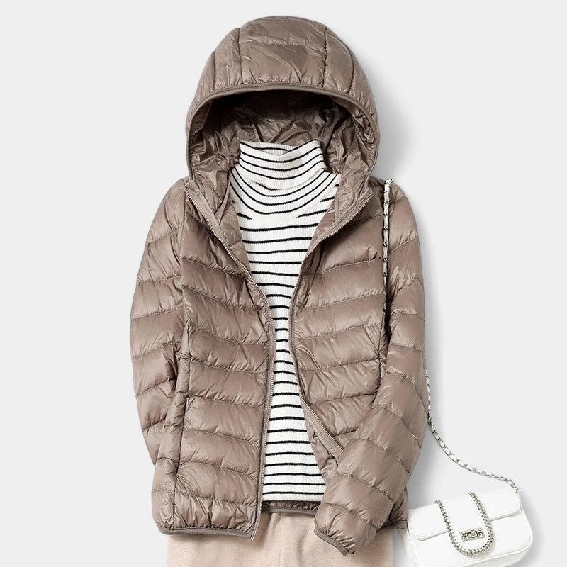 Gleame.-Jassen-Gleame Gewatteerde jas – Lichtgewicht korte damesjas met capuchon en ritssluiting