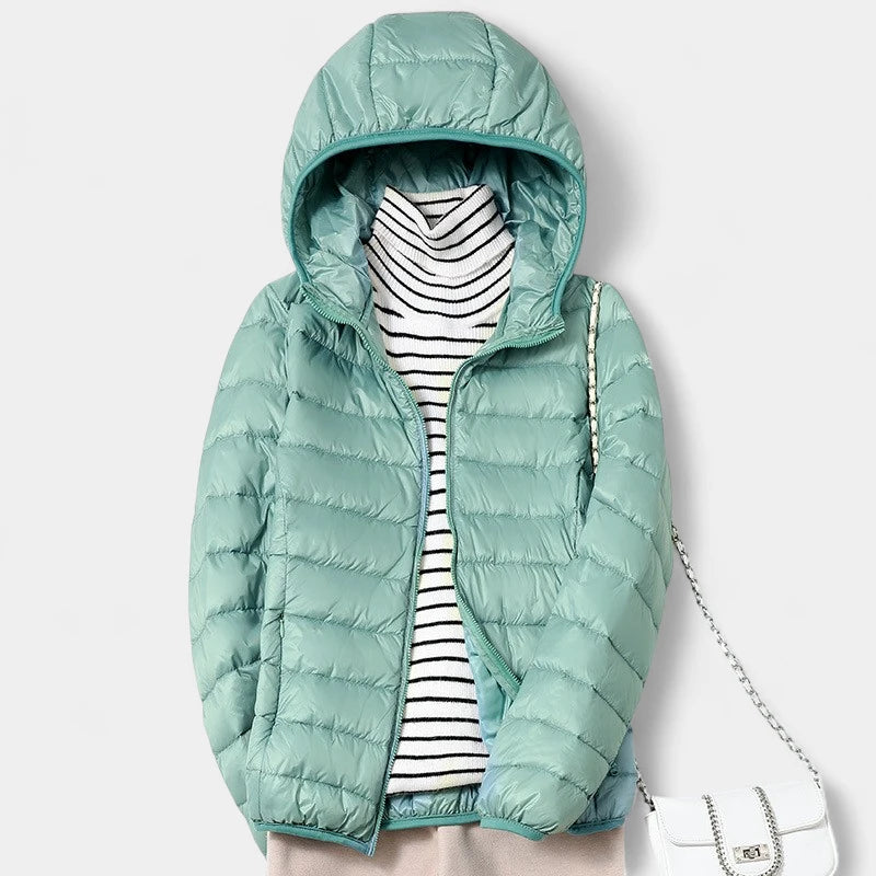 Gleame.-Jassen-Gleame Gewatteerde jas – Lichtgewicht korte damesjas met capuchon en ritssluiting