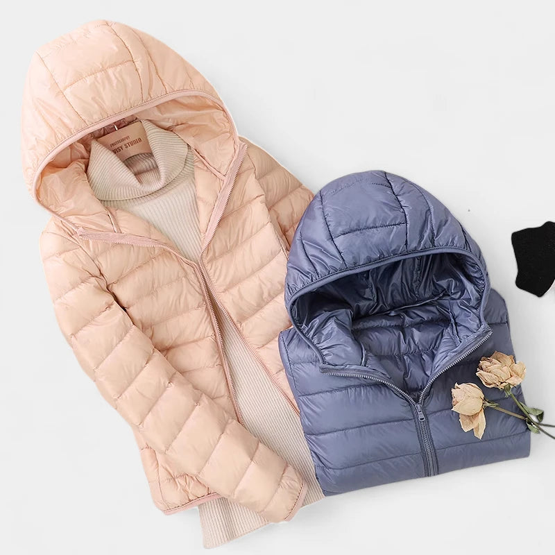 Gleame.-Jassen-Gleame Gewatteerde jas – Lichtgewicht korte damesjas met capuchon en ritssluiting