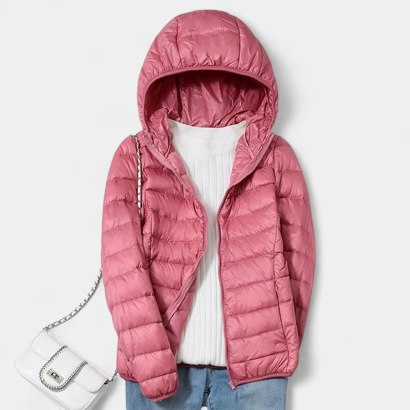 Gleame.-Jassen-Gleame Gewatteerde jas – Lichtgewicht korte damesjas met capuchon en ritssluiting