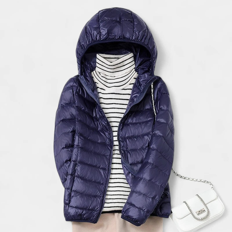 Gleame.-Jassen-Gleame Gewatteerde jas – Lichtgewicht korte damesjas met capuchon en ritssluiting