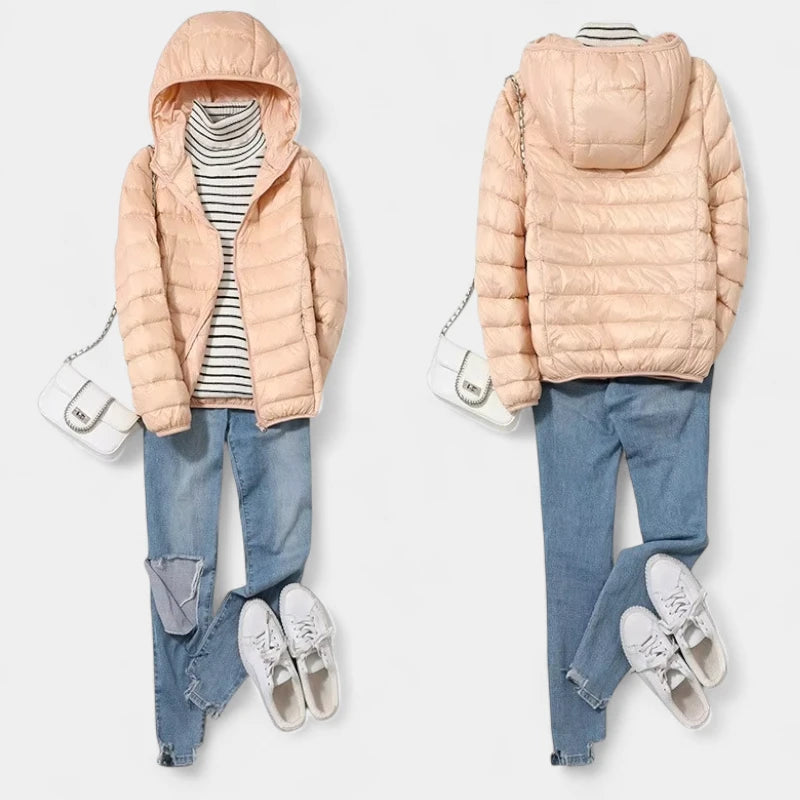 Gleame.-Jassen-Gleame Gewatteerde jas – Lichtgewicht korte damesjas met capuchon en ritssluiting