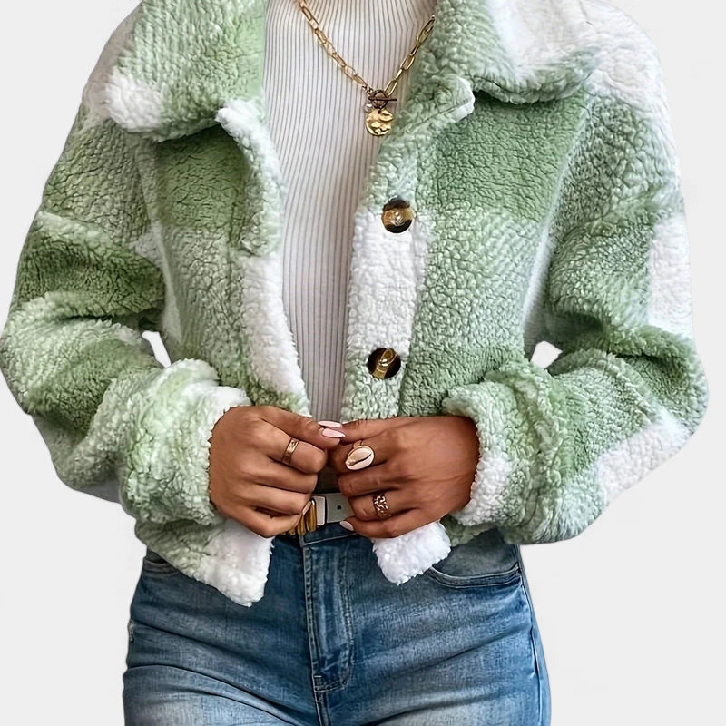 Gleame.-Jassen-Gleame Jas - Damesjas met knopen en geruit teddy design