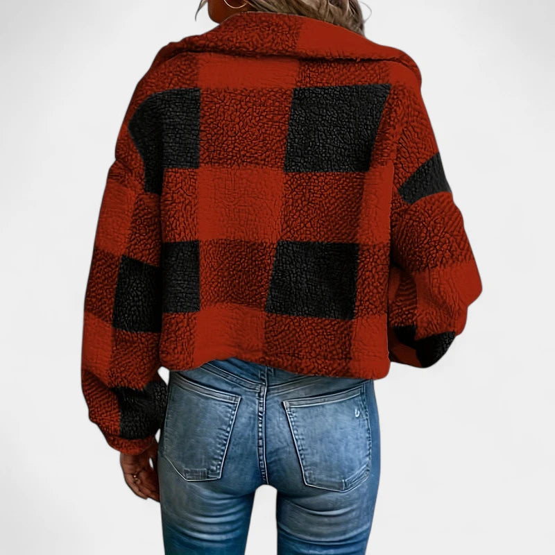 Gleame.-Jassen-Gleame Jas - Damesjas met knopen en geruit teddy design