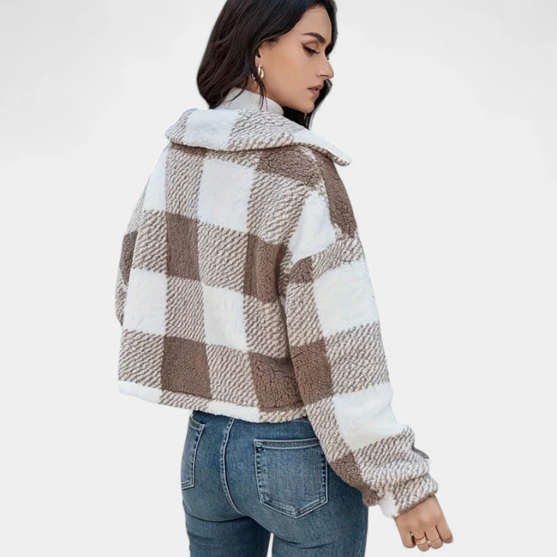 Gleame.-Jassen-Gleame Jas - Damesjas met knopen en geruit teddy design