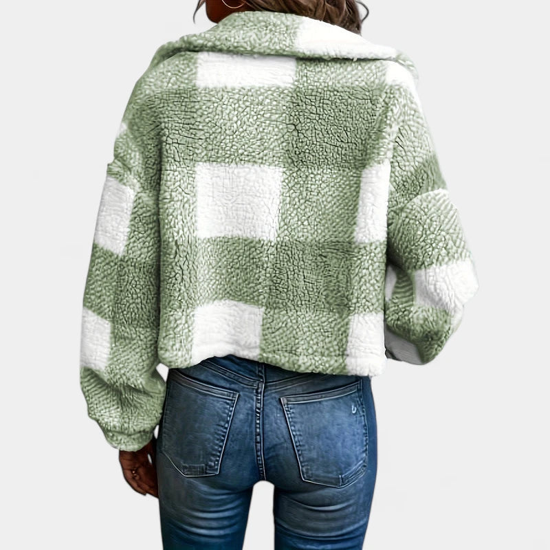 Gleame.-Jassen-Gleame Jas - Damesjas met knopen en geruit teddy design