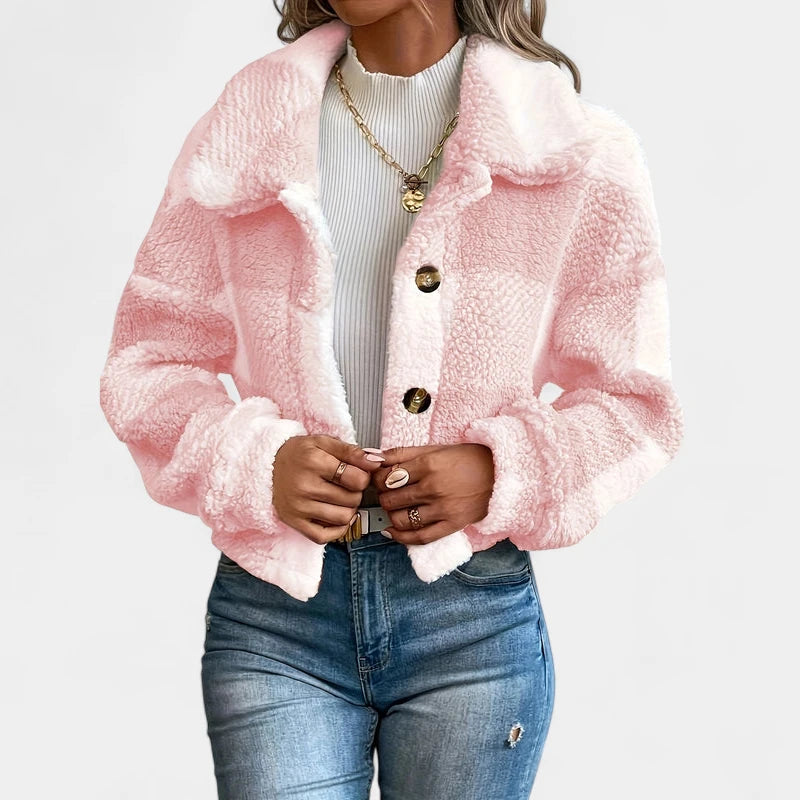 Gleame.-Jassen-Gleame Jas - Damesjas met knopen en geruit teddy design