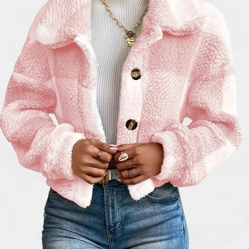 Gleame.-Jassen-Gleame Jas - Damesjas met knopen en geruit teddy design