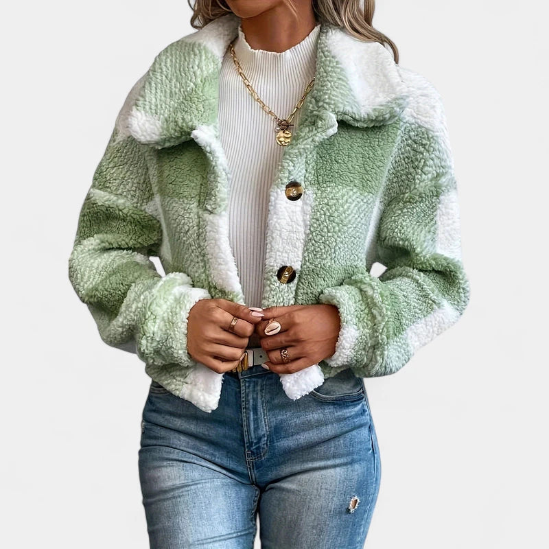 Gleame.-Jassen-Gleame Jas - Damesjas met knopen en geruit teddy design