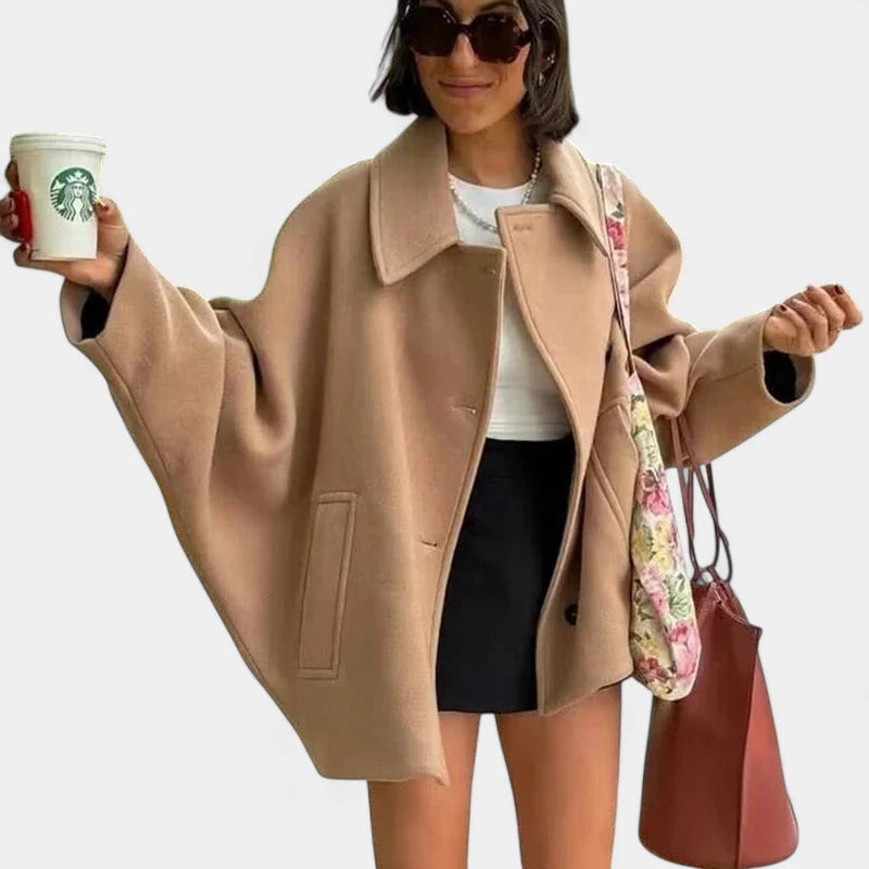 Gleame.-Jassen-Gleame Jas - Oversized mantel met lange mouwen en knoopsluiting voor dames