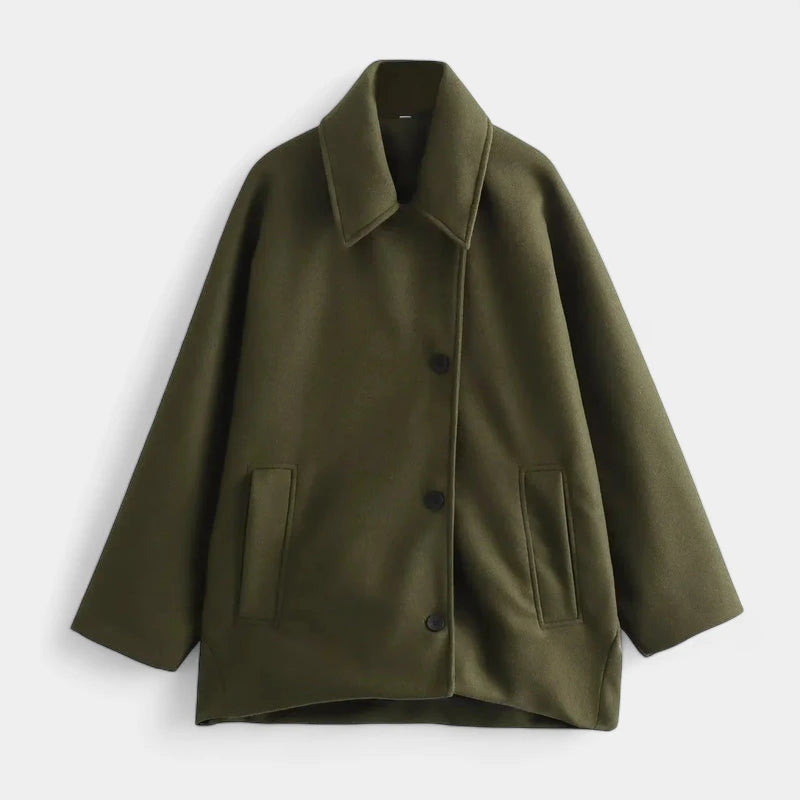 Gleame.-Jassen-Gleame Jas - Oversized mantel met lange mouwen en knoopsluiting voor dames