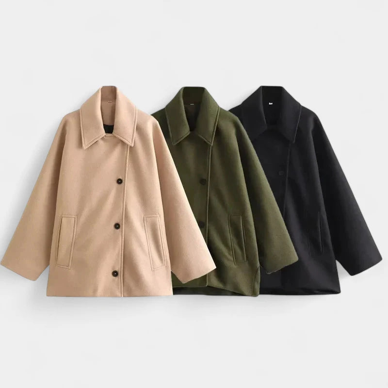 Gleame.-Jassen-Gleame Jas - Oversized mantel met lange mouwen en knoopsluiting voor dames