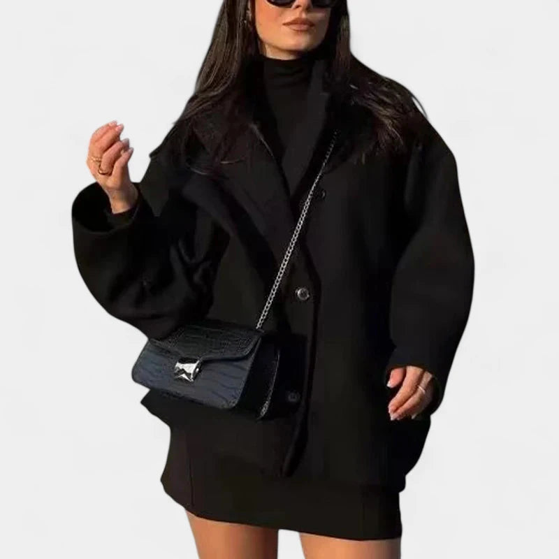 Gleame.-Jassen-Gleame Jas - Oversized mantel met lange mouwen en knoopsluiting voor dames