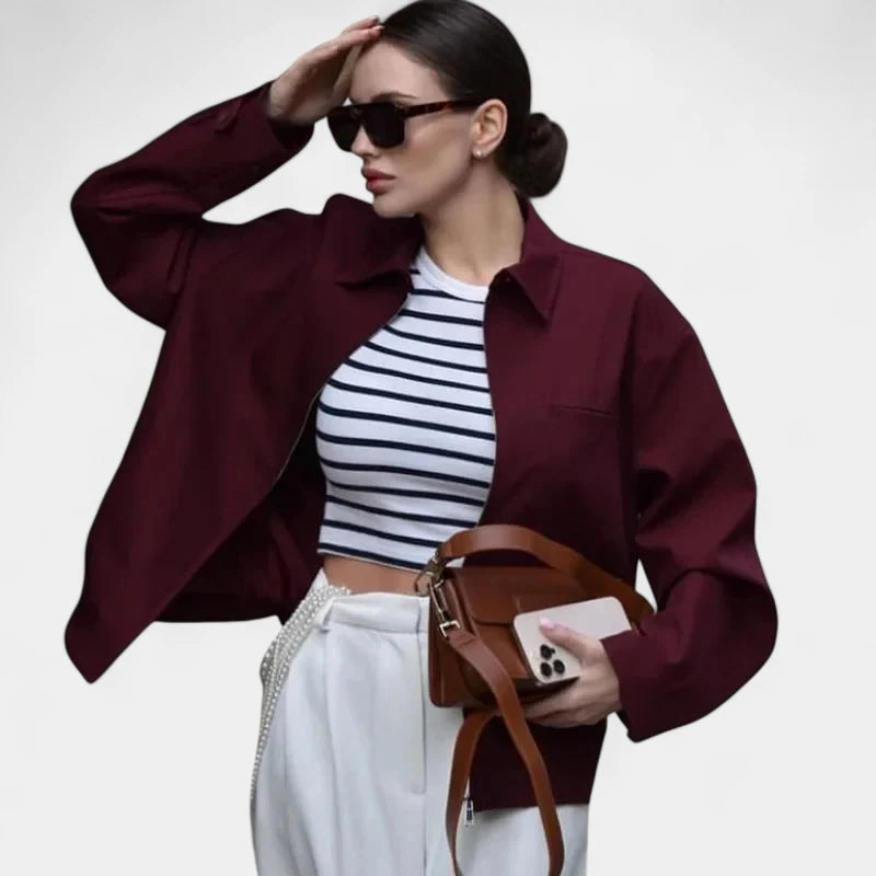 Gleame.-Jassen-Gleame Jas - Stijlvolle damesjas met lange mouwen in wijnrood